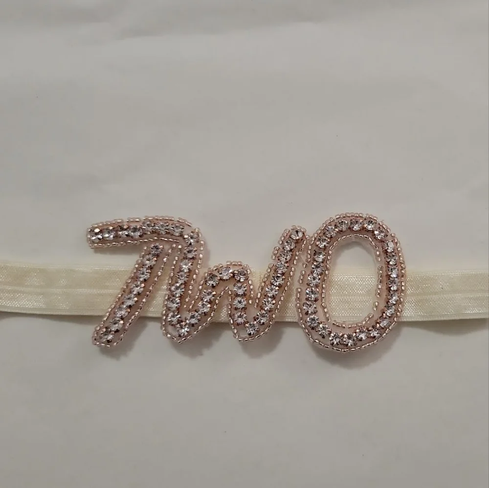 Second Birthday headband Two Rhinestone Applique smash cake hair photoshoot rose